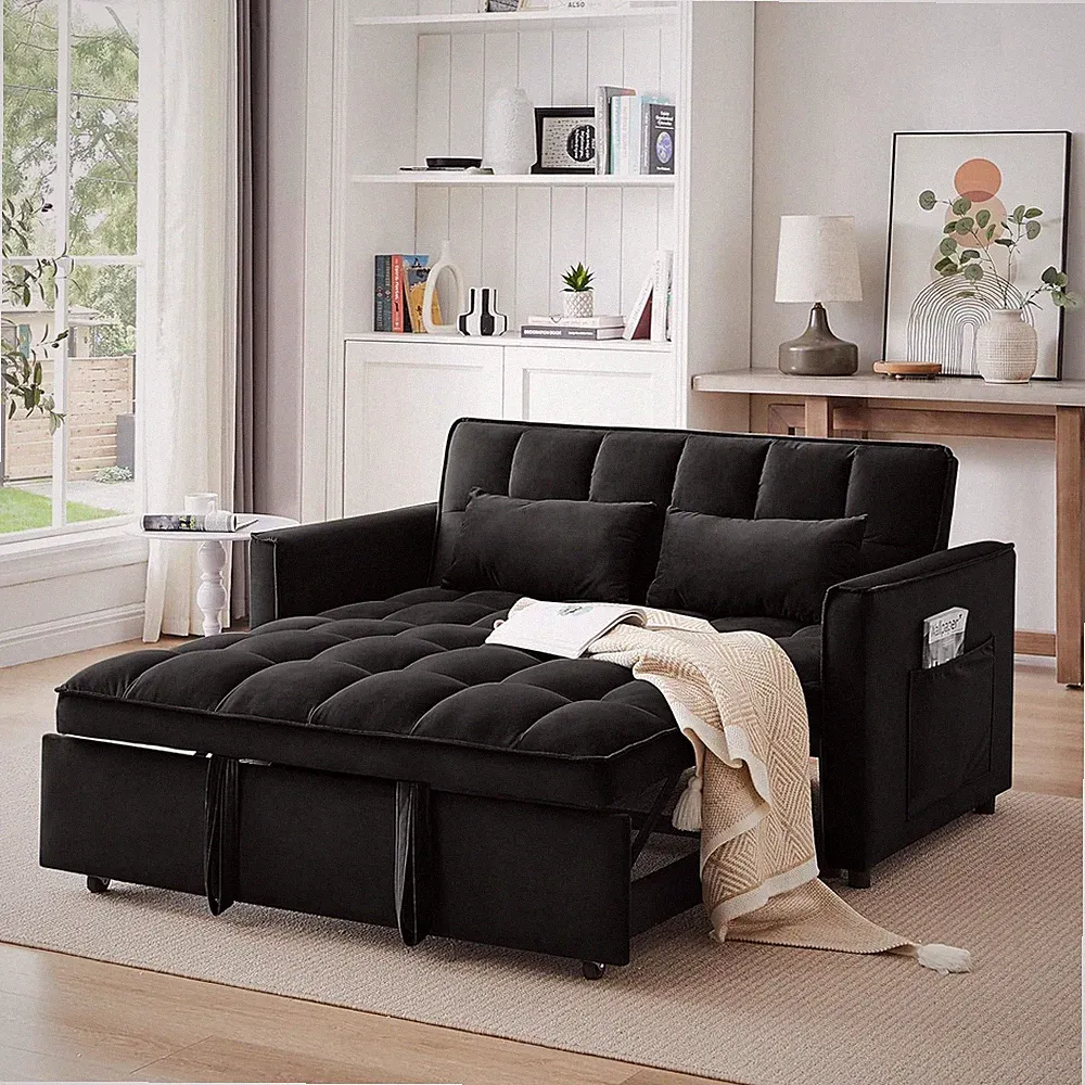 3 in 1 Convertible Sleeper Sofa Bed, 55" Pull Out Couches, Modern Loveseat Sleep