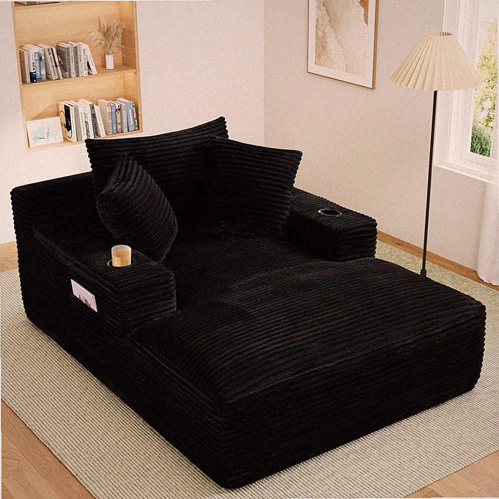 50"W x 68"D Oversized Chaise Lounge Boneless Sofa with Cup Holders & Side Pocket