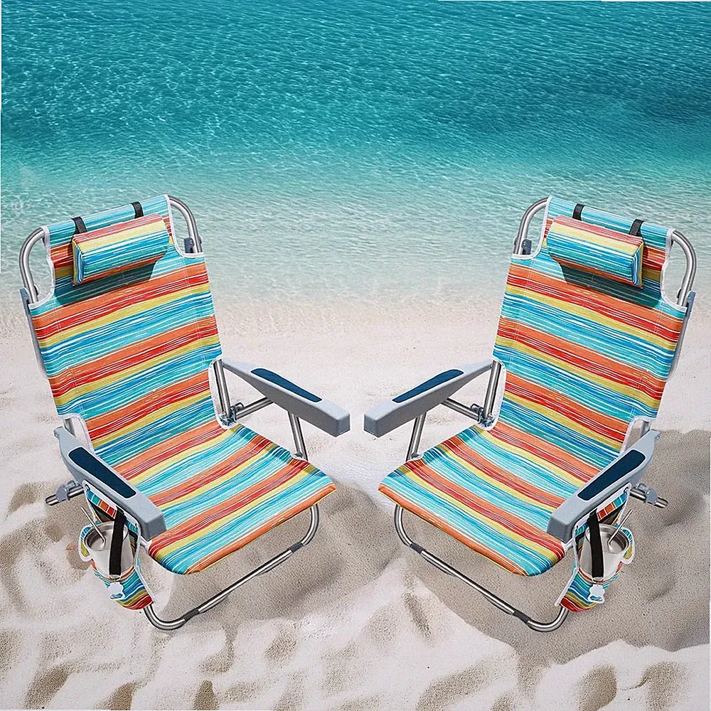 Backpack Beach Chairs Adults 2 Pack Portable Lay Flat Reclining Beach Chairs