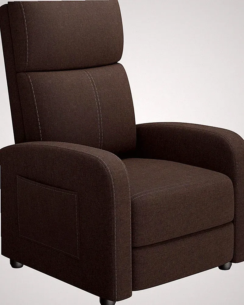 Brown Linen Recliner Chair with Side Pocket and Thick Cushion