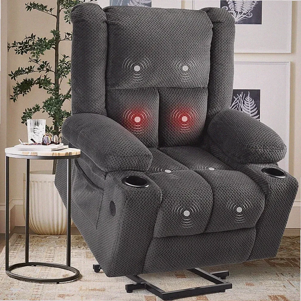 Compact Lift Chair for Seniors with Massage, Heat & USB Charging - Grey