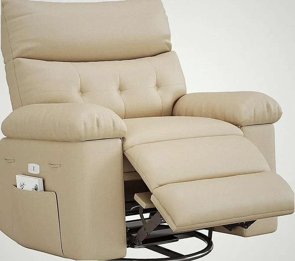 Cream Faux Leather Oversized Recliner Chair with Comfort Arms and Side Pocket