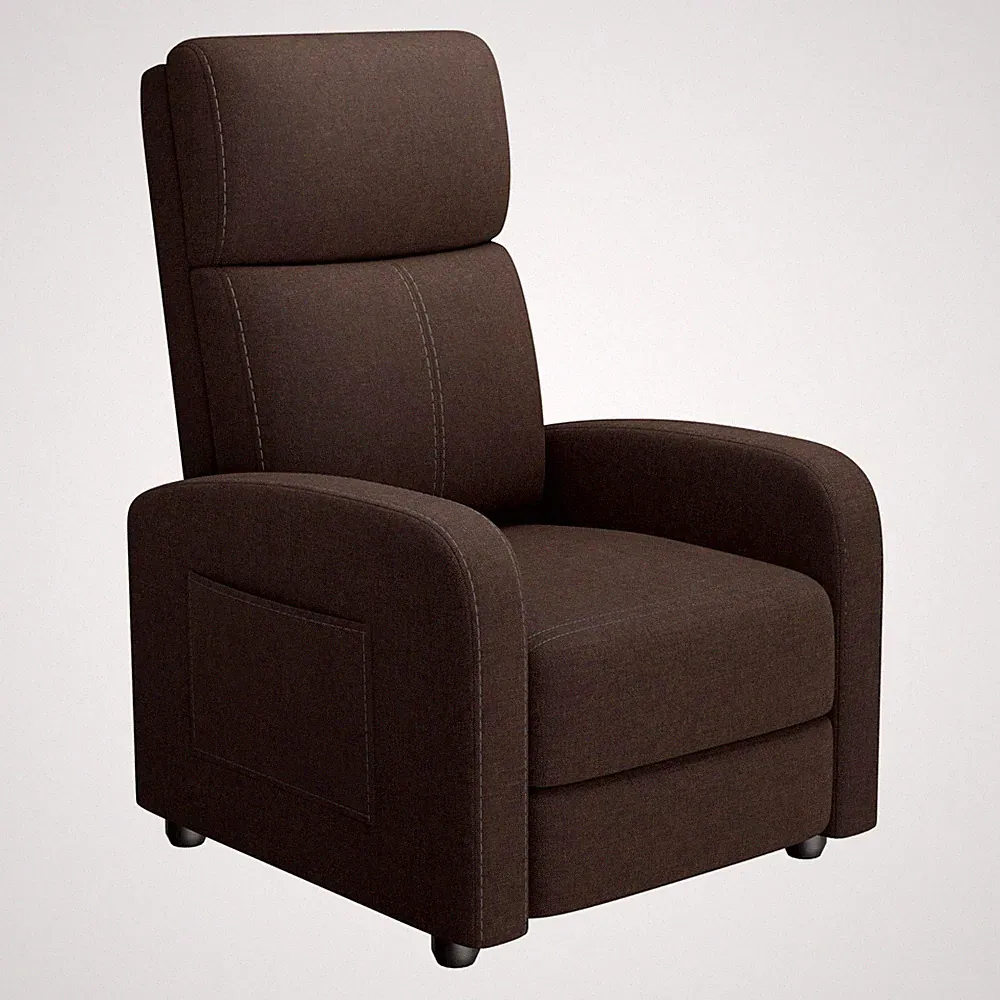 Linen Fabric Manual Recliner Chair, with Side Pocket, High Backrest, Thick Cu...