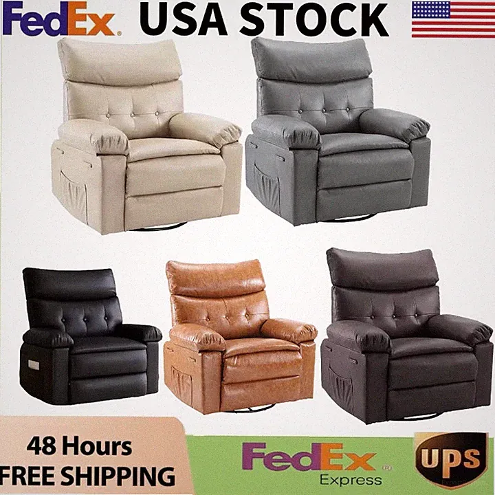 Oversized Manual Reclining Sofa w/Side Pocket 400lbs Swivel Recliner Chair Adult