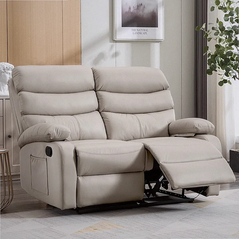 Reclining Loveseat, Anti-Scratch Leather Double Recliner Sofa with Side Pocket