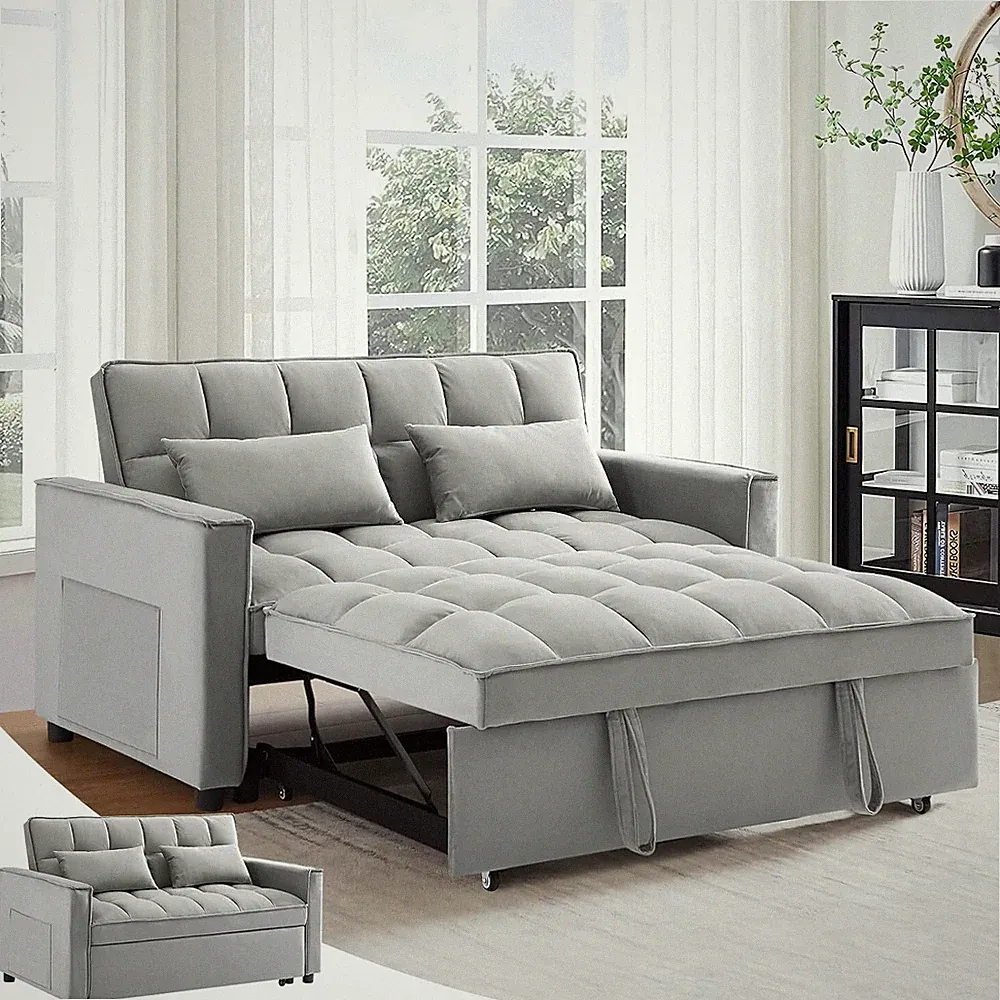 Sofa Bed Couch Sleeper Loveseat Convertible Pull-Out Bed Couch With Side Pockets