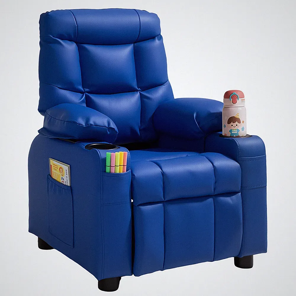 Uimoso Kids Reclining Chair PU Leather Toddler Recliner 2 Cup Holder & 4 Pocket